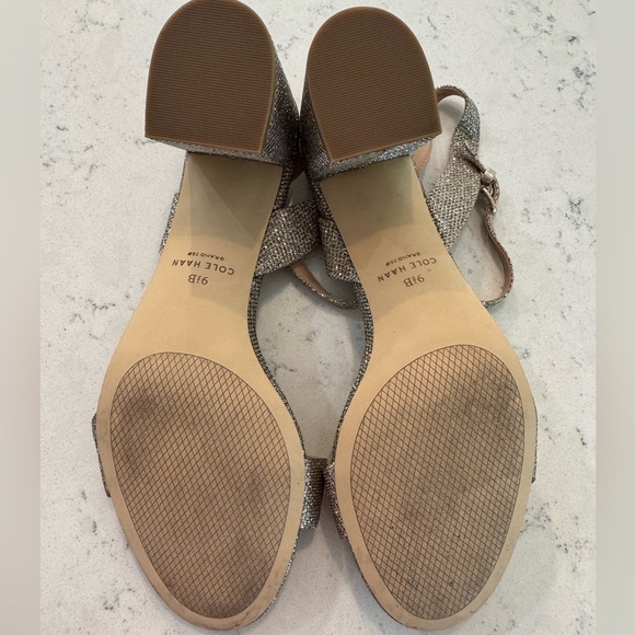 Cole Haan Womens Josie Gold Glitter Block Heel Dress Sandals Shoes Sz 9.5B NEW - Picture 9 of 10
